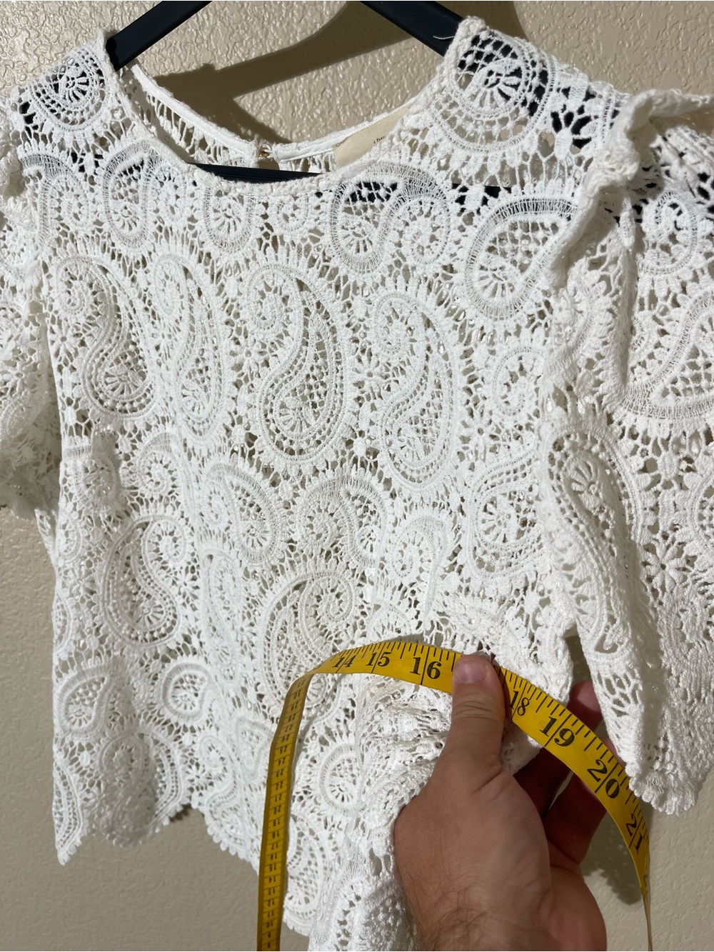 Sezane White Crochet Lace Short Sleeve Top - Picture 7 of 8